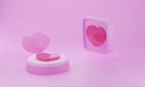 Heart shape 3d rendering empty space cylinder pink podium valentine's day Stock Illustration