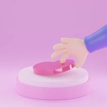 Heart shape 3d rendering empty space cylinder pink podium valentine's day Stock Illustration