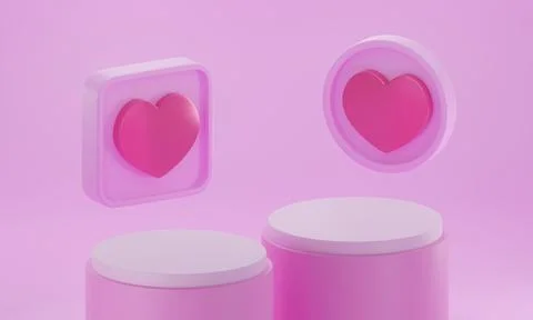 Heart shape 3d rendering empty space cylinder pink podium valentine's day Stock Illustration