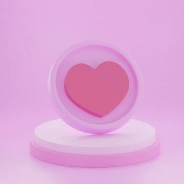 Heart shape 3d rendering empty space cylinder pink podium valentine's day Stock Illustration