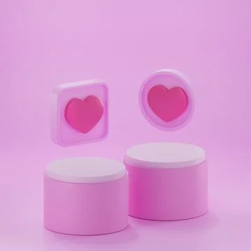 Heart shape 3d rendering empty space cylinder pink podium valentine's day Stock Illustration
