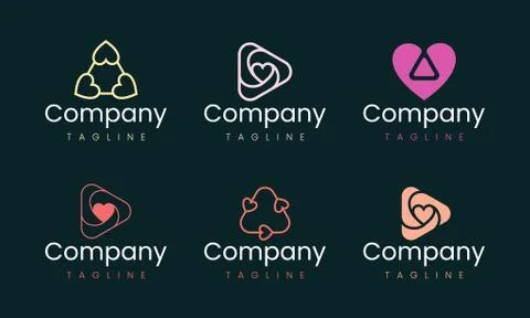 Heart shape abstract logo design template. Set of graphic elements, suitable  Stock Illustration