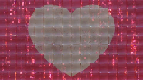Heart shape and digital code behind glass tiles seamless loop 3D animation Stock Footage 199001972