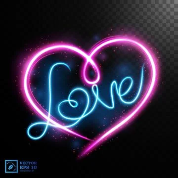 Heart Shape and Love Text Light Motion Effect Sets, Isolated on Transparent.. Stock Illustration