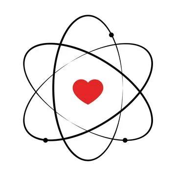 Heart shape atom with electrons. Stock Illustration