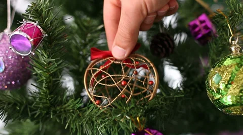 Heart shape ball on christmas tree Stock Footage 33056862
