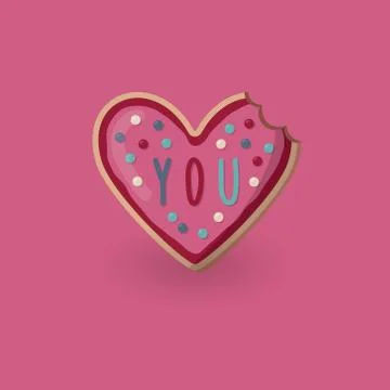 Heart shape bitten cookie with word you. Valentine Stock Illustration