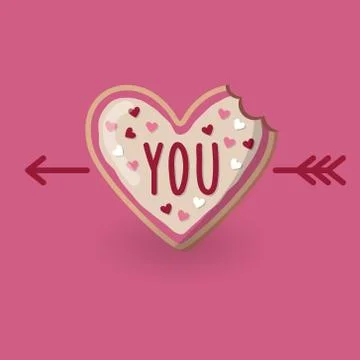Heart shape bitten cookie with word you and arrow Stock Illustration