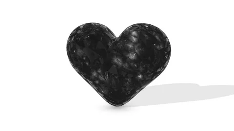 Heart Shape Black Stone on a White Floor. Black Quartz 3D Animation. 4K Stock Footage 311318376