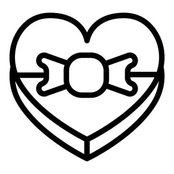 Heart shape box with bow line icon. Present with ribbon vector illustration Stock Illustration