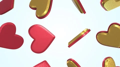 Heart Shape Boxes Falling on a Light Background. Red and Golden Textured Boxes. Stock Footage 295634990