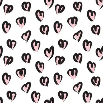 Heart shape Brush Strokes Seamless Pattern Stock Illustration