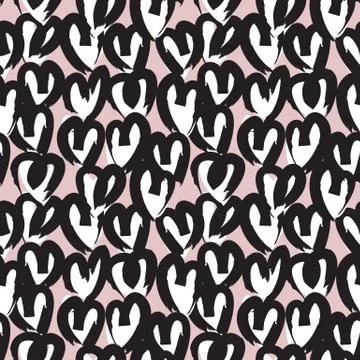 Heart shape Brush Strokes Seamless Pattern Stock Illustration