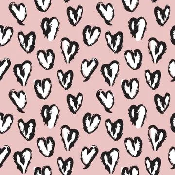 Heart shape Brush Strokes Seamless Pattern Illustrazione stock