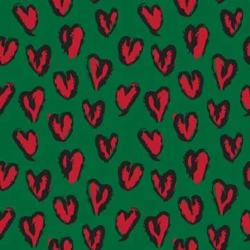 Heart shape Brush Strokes Seamless Pattern Stock Illustration