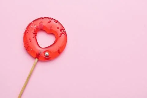 Heart Shape Candy On Pink Background. Stock-Fotos