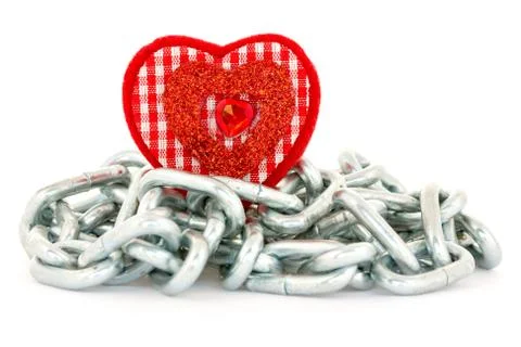 Heart shape with chains on white Stock Photos
