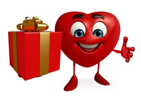 Heart shape character with gift box Stock Illustration