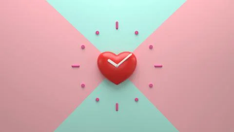 Heart shape clock on the wall 3D render illustration Stock Illustration