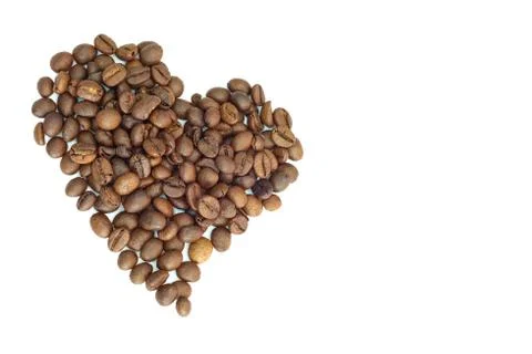 Heart shape coffee bean on isolate white background Stock Photos