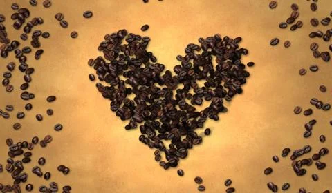 Heart Shape Coffee Bean on Old Paper Stock Illustration