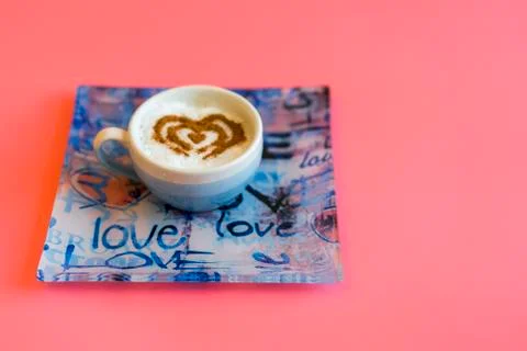 Heart Shape Coffee Cup Concept isolated on pink background. love cup , heart  Stock Photos