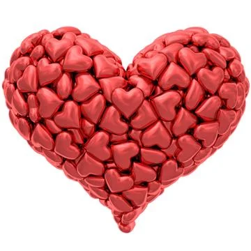 Heart shape composed of many red hearts isolated on white Stock Illustration