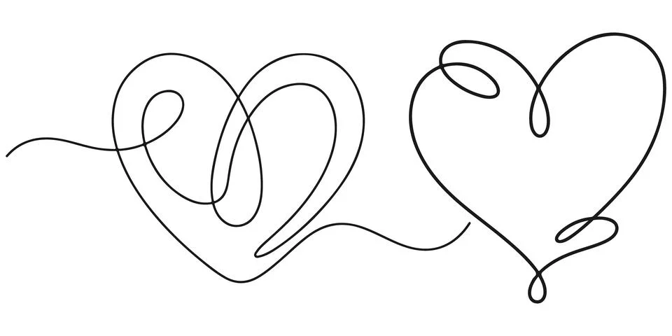 Heart shape continuous line drawings for romantic greeting card art. Stock Illustration