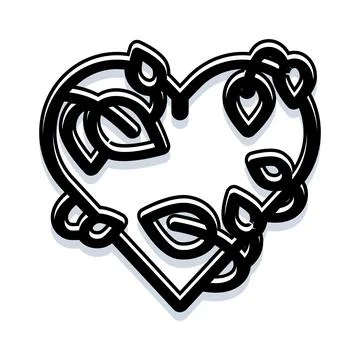 Heart shape created by intertwining leaves line art Stock Illustration