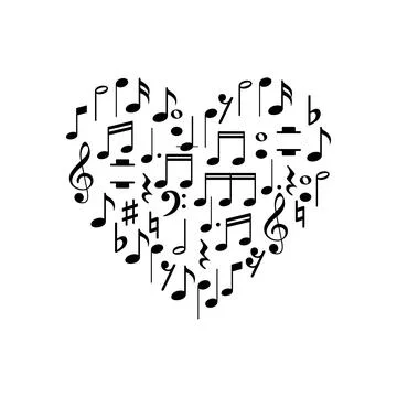 Heart Shape created from Musical Notation Sign or Musical Key Icon Symbol Illustrazione stock