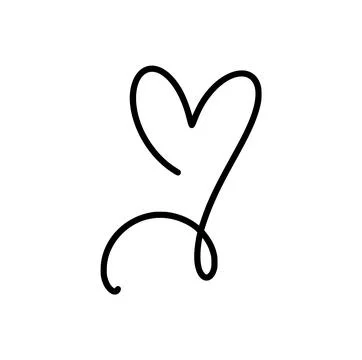 Heart shape created with a single continuous vector line a white background,  Stock Illustration