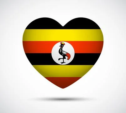 Heart Shape Design Featuring Uganda Flag with Unique Rooster Emblem 库存插图