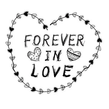 Heart shape design with text about love surrounded by decorative elements a.. Stock Illustration