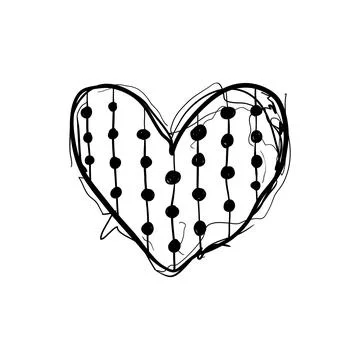 Heart shape with dots and lines drawn in black on white background showing .. Illustrazione stock