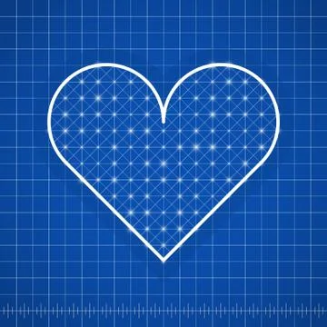 Heart shape drawing template with blue background Stock Illustration