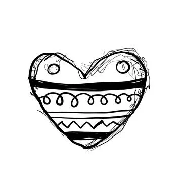 Heart shape drawn with bold lines and patterns created by a child for a pla.. Illustrazione stock