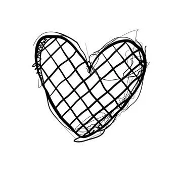 Heart shape drawn with grid lines and freeform lines in black on a white ba.. Stock Illustration