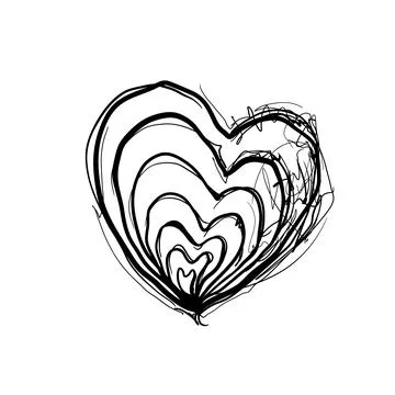 Heart shape drawn with overlapping lines on a plain background showing crea.. Illustrazione stock