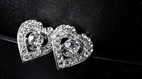 Heart Shape Ear Stud with Diamond Gems Hand-Made Stock Photos