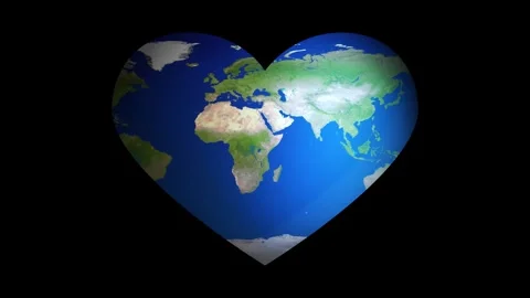 Heart Shape Earth Animation on Black Background Seamless Loops Stock Footage 246340231