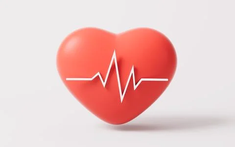 Heart shape with ECG graph line, 3d rendering. Stock Illustration