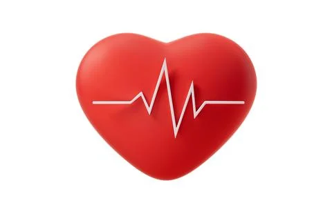 Heart shape with ECG graph line, 3d rendering. Stock Illustration
