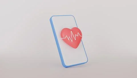 Heart shape with ECG graph line, emergency call to hospital for diagnostic Stock Illustration