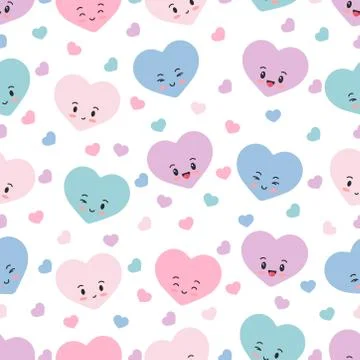 Heart shape emoji seamless pattern isolated on white background. Illustrazione stock