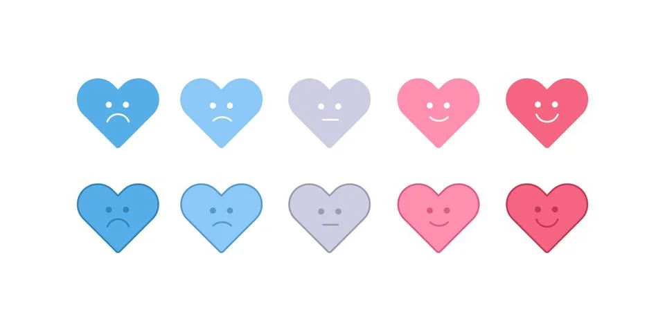 Heart shape faces with smile with expression from hate to adoration. Stock Illustration
