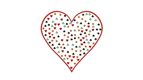 A heart shape filled with a colorful pattern of all four playing card suits Stock Illustration