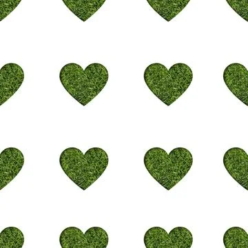 Heart shape filled with green grass seamless pattern. Eco friendly pattern 스톡 사진