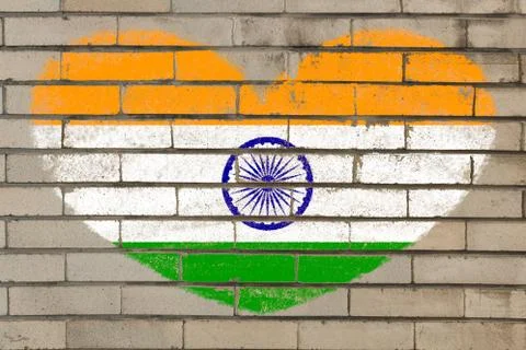Heart shape flag of india on brick wall Stock Illustration
