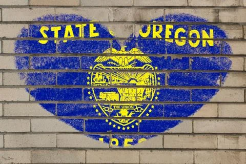 Heart shape flag of oregon on brick wall Stock Illustration