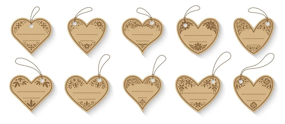 Heart shape floral pattern label frame tag set Stock Illustration